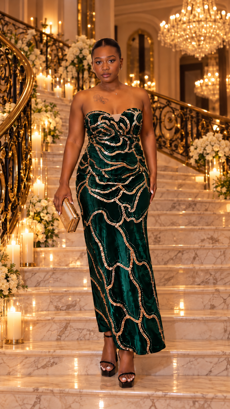 Royal Beaded Strapless Maxi Gown