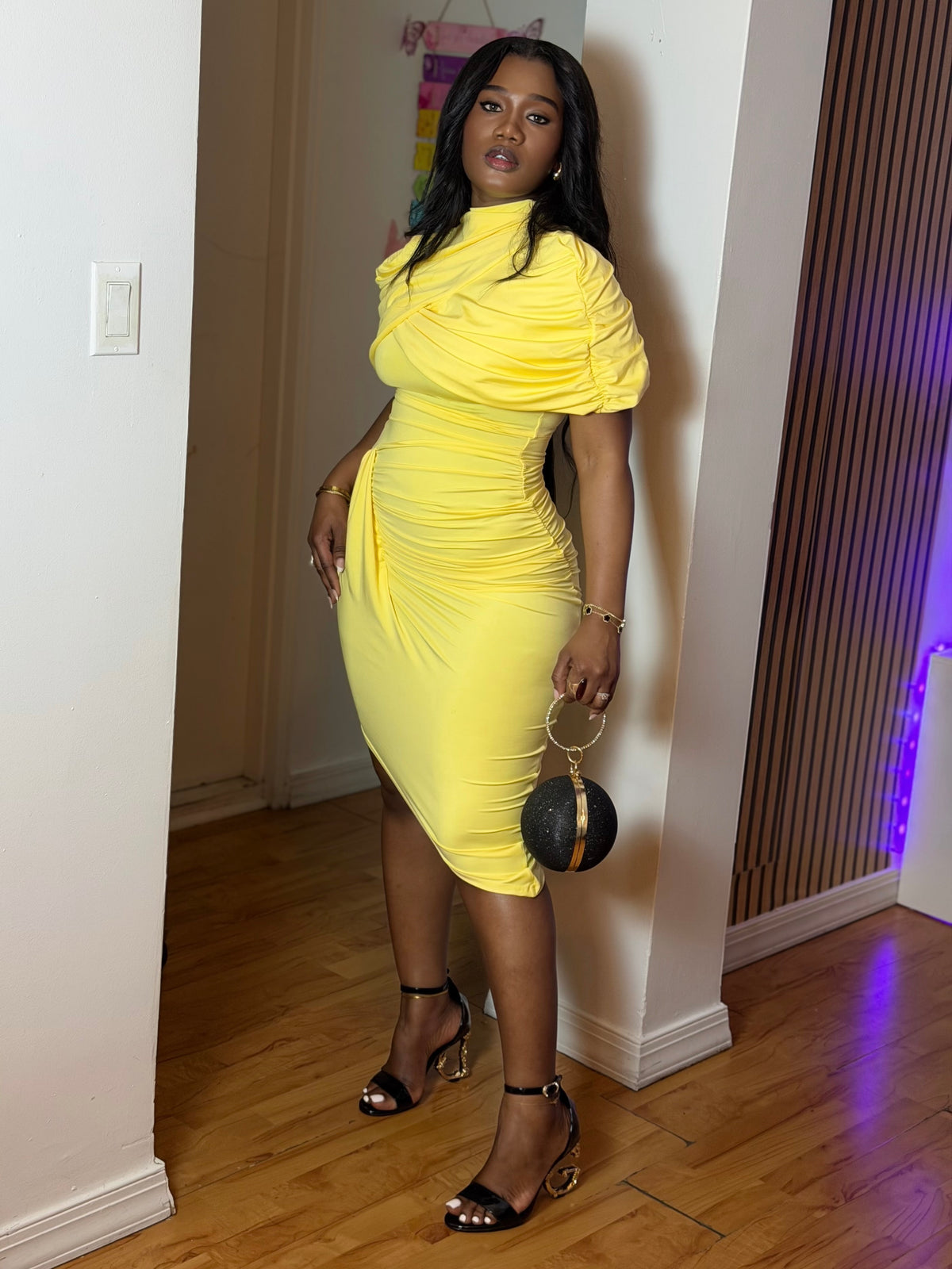 Chic Ruched Bodycon Dress Sexy Backless Style