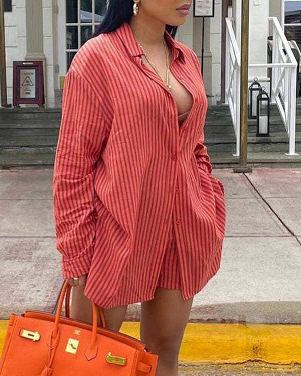 Striped Lounge Two-piece set -Oversized Shirt & Short