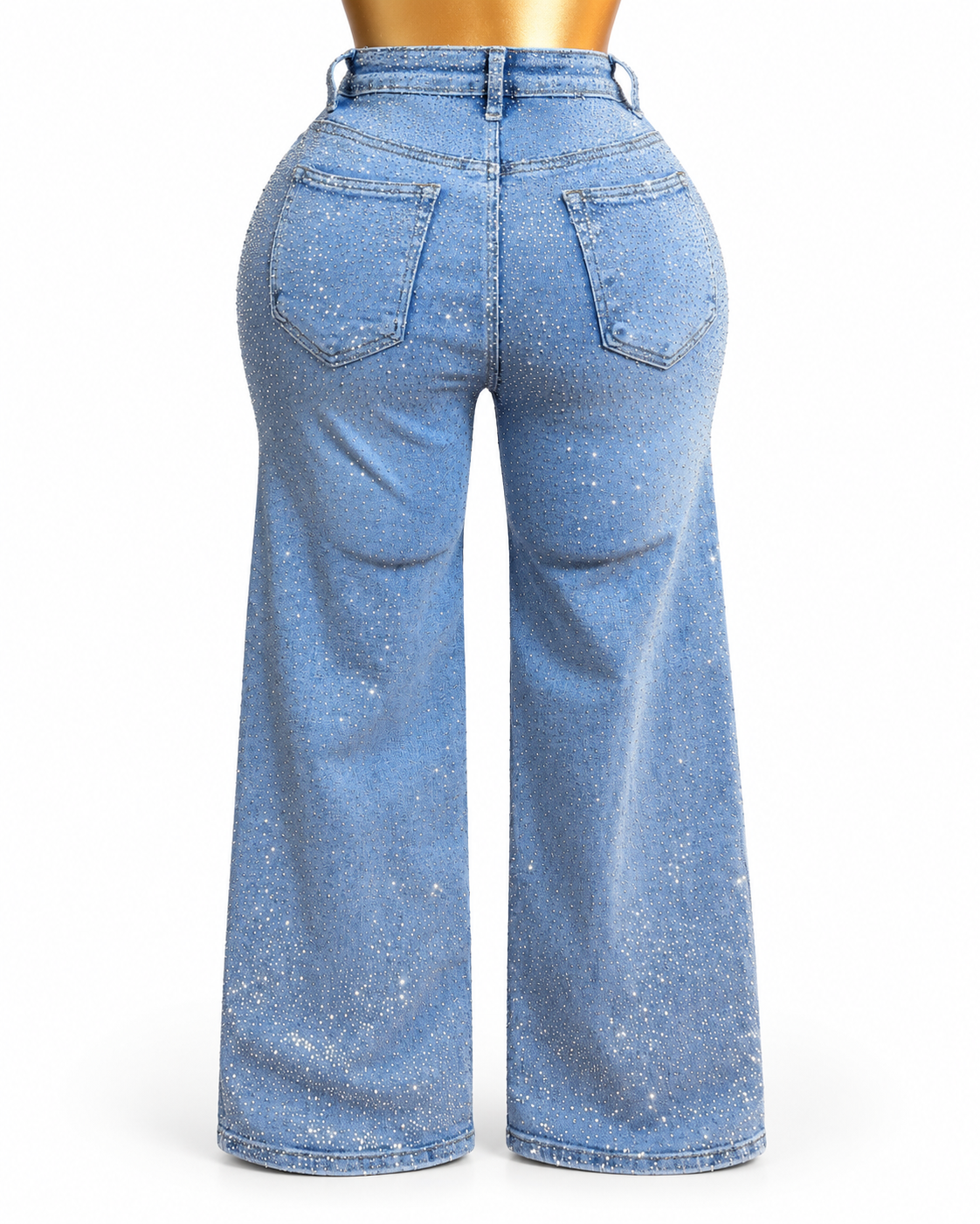 Rhinestone Wide-Leg Jeans | Light Blue