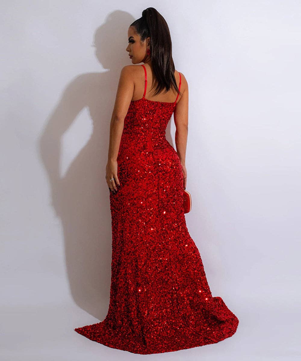 Glamour Sequin Split Maxi Dress