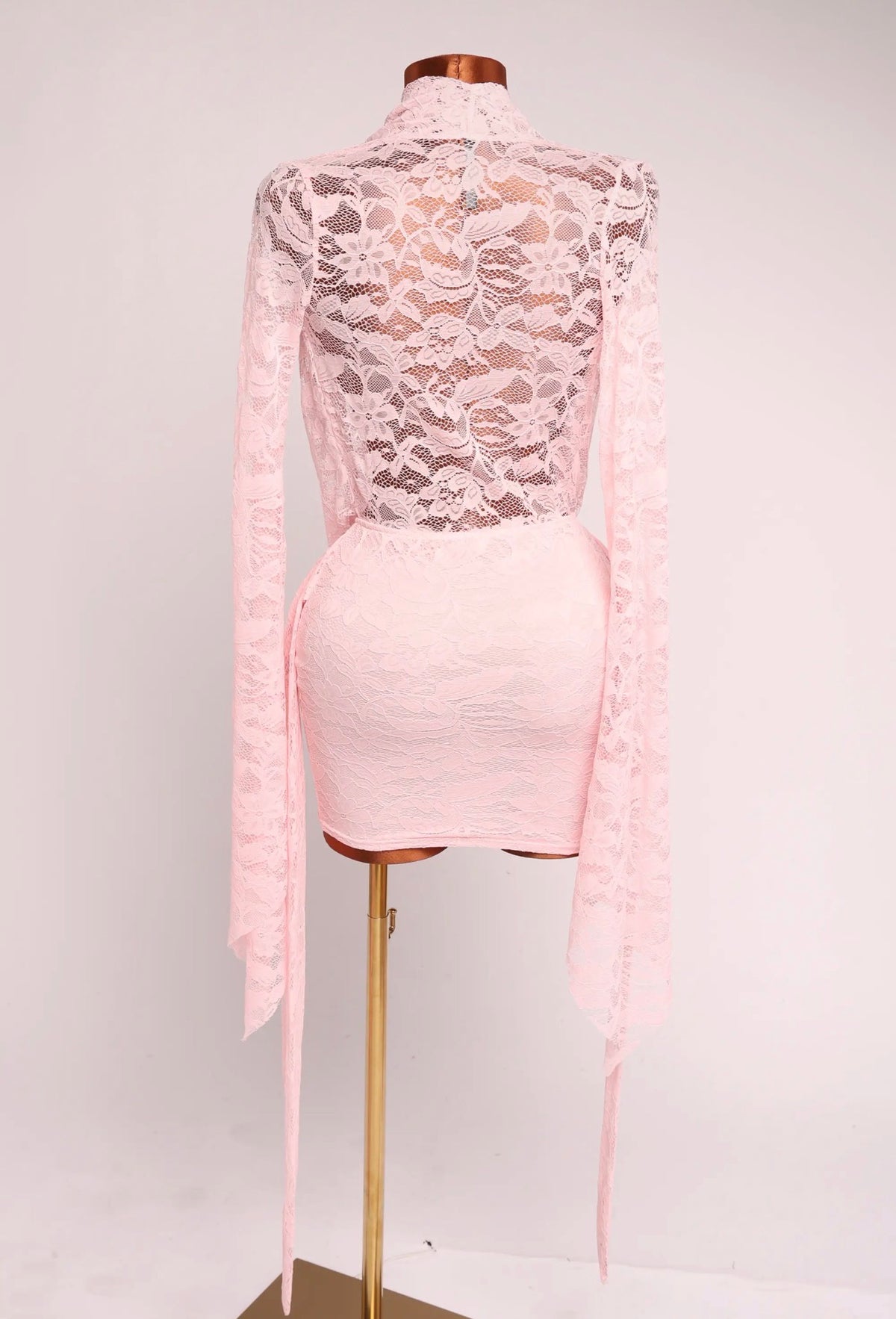 Elegant Floral Lace Draped Mini Dress Long Sleeve