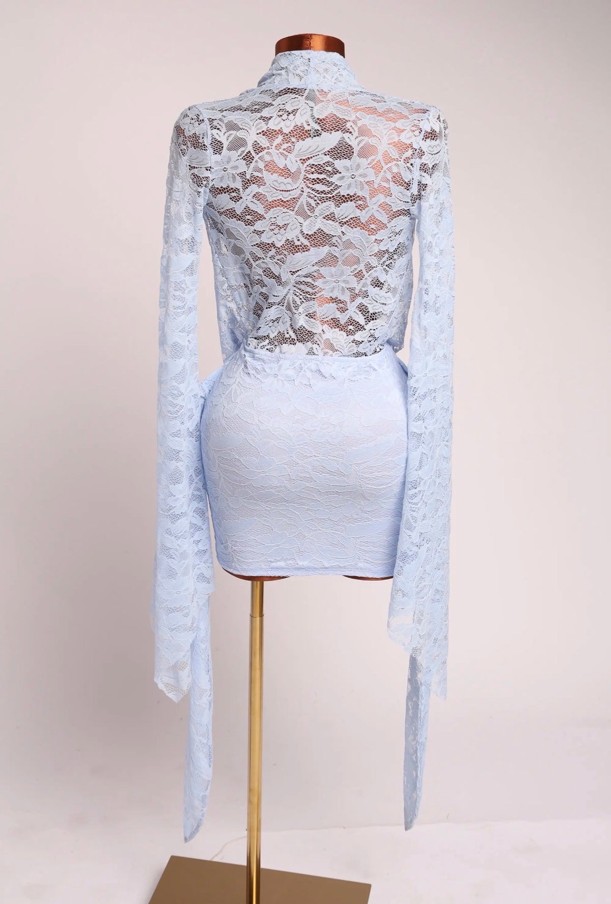 Elegant Floral Lace Draped Mini Dress Long Sleeve
