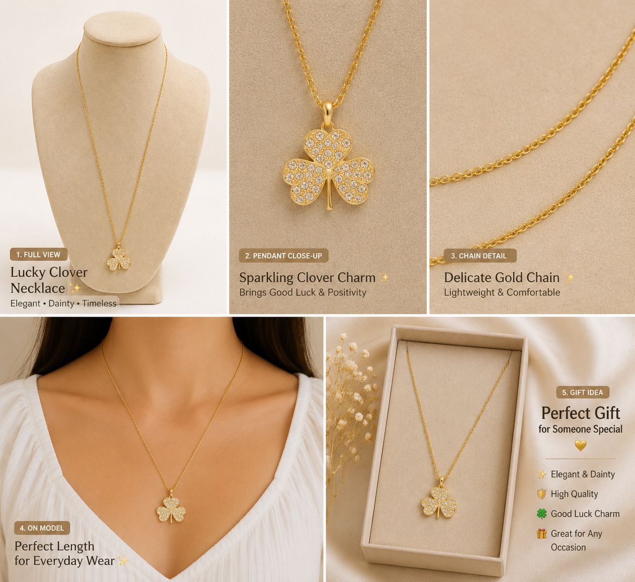 Lucky Clover Gold Necklace