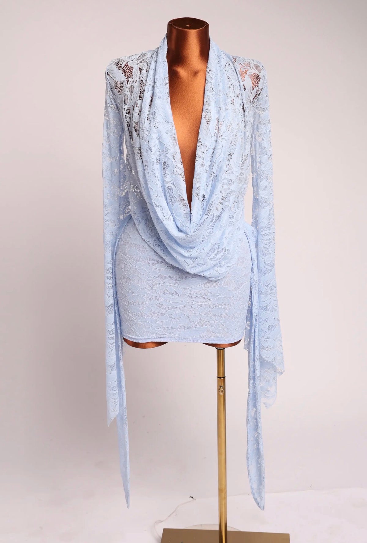 Elegant Floral Lace Draped Mini Dress Long Sleeve