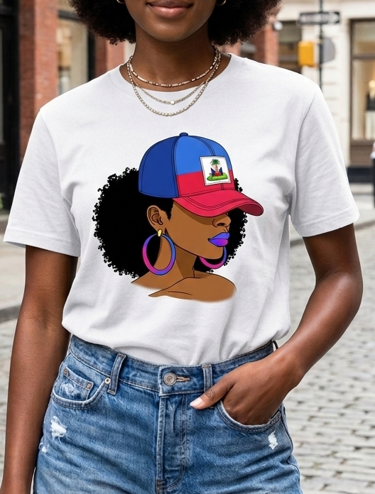 Haitian Queen Afro Graphic T-Shirt – Culture & Confidence Edition 🇭🇹