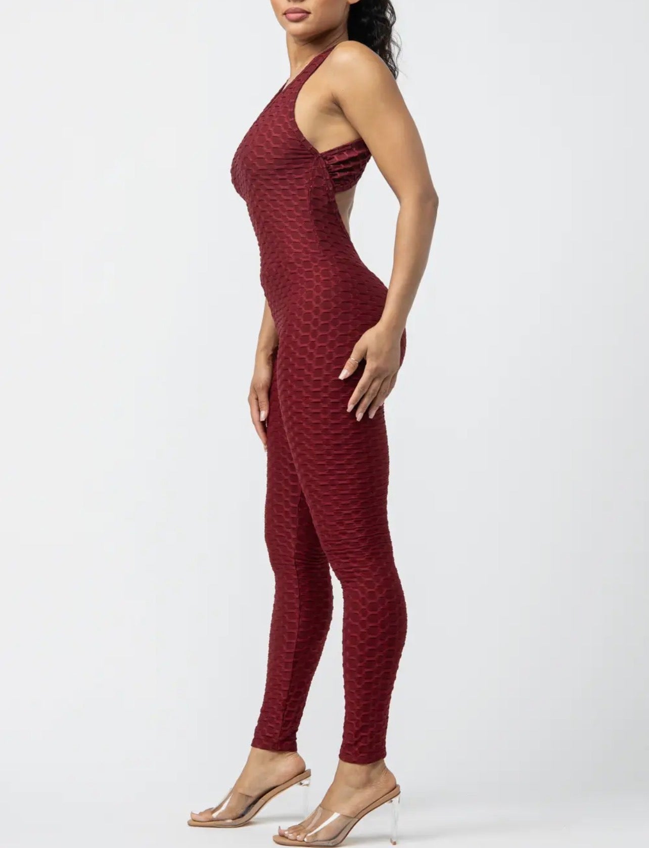 Women’s Textured Sleeveless Bodycon Jumpsuit