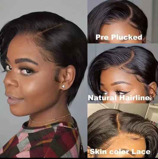 Sleek Short Straight Lace Part Bob 100% Human Hair 13x4 wigs 6 inches