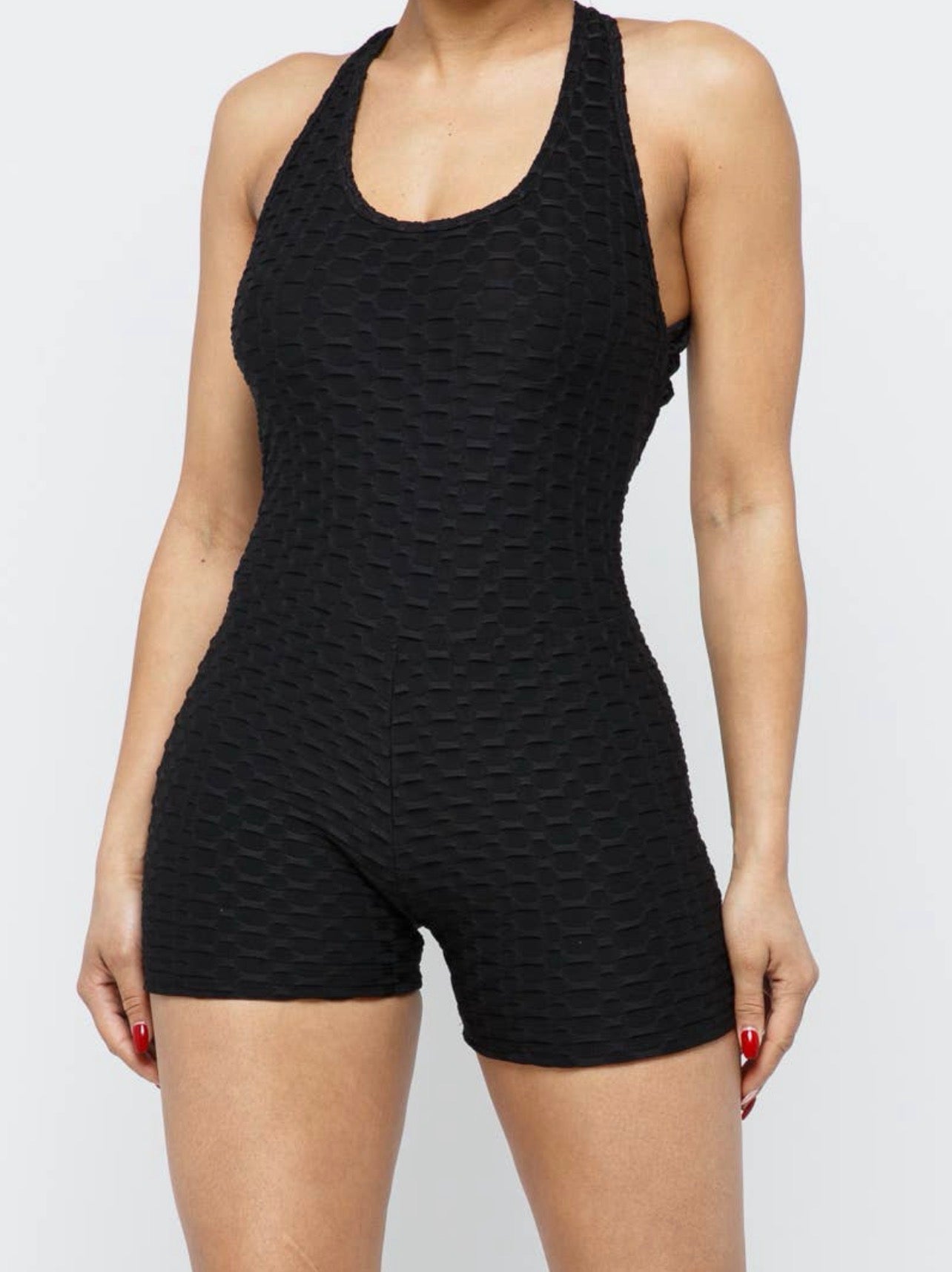 Sculpting Textured Criss-Cross Back Activewear Romper