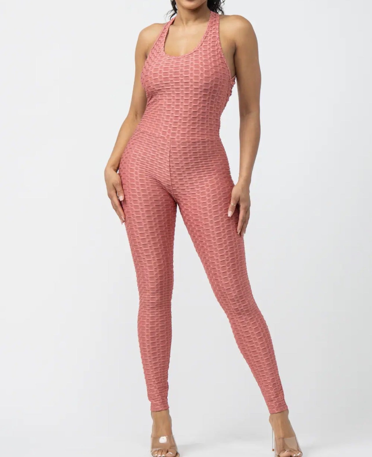 Women’s Textured Sleeveless Bodycon Jumpsuit
