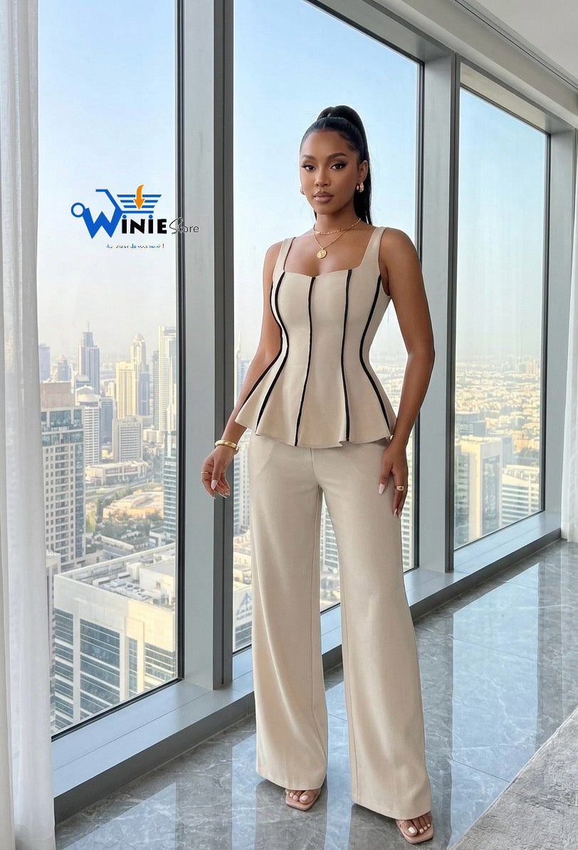 Ivory Grace Peplum Pant Set