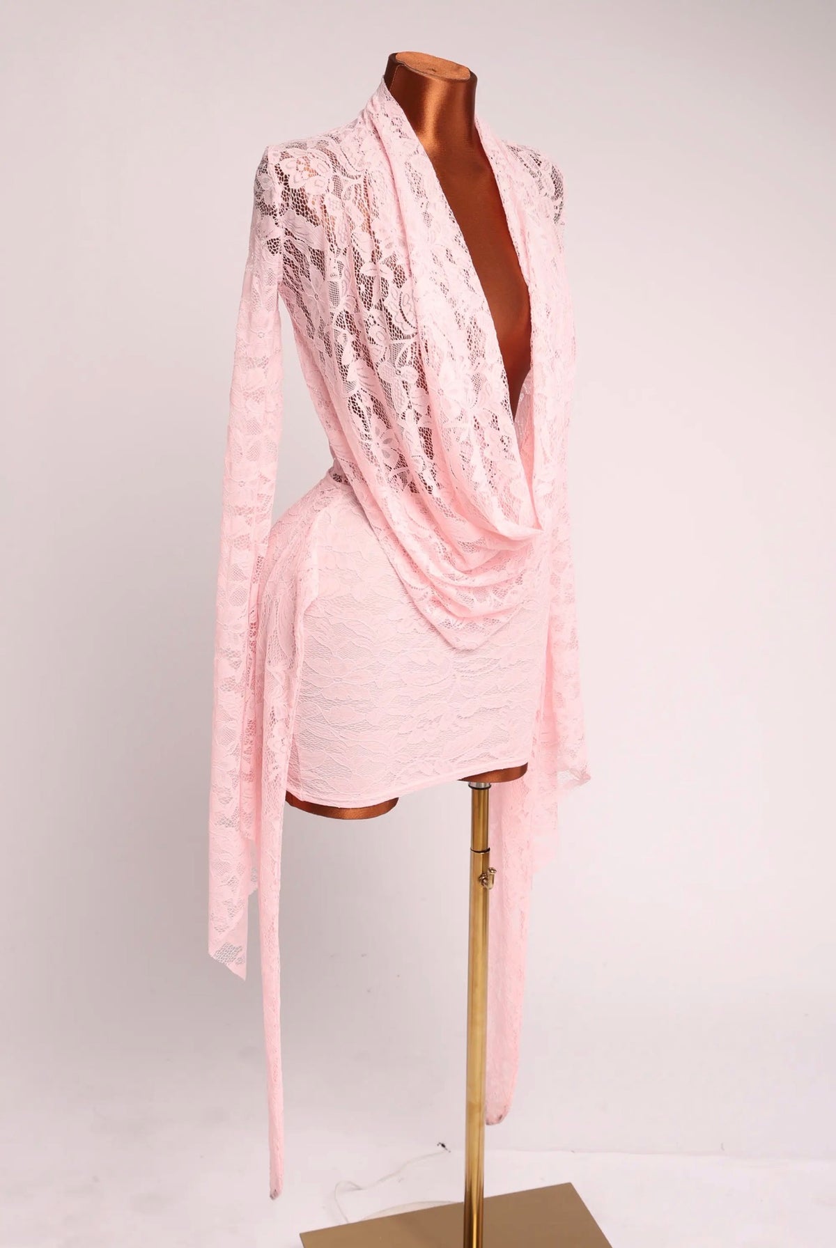 Elegant Floral Lace Draped Mini Dress Long Sleeve
