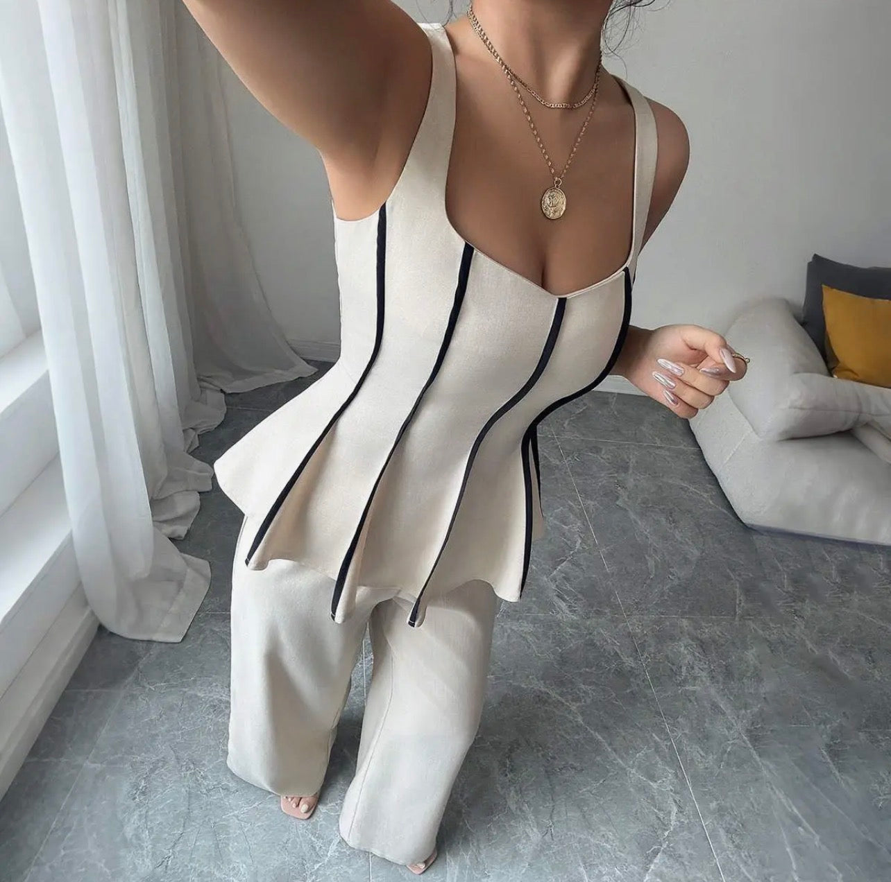 Ivory Grace Peplum Pant Set