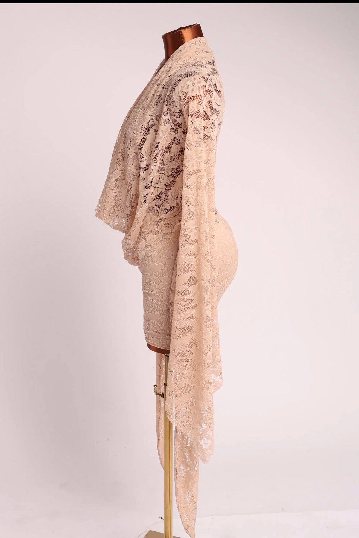 Elegant Floral Lace Draped Mini Dress Long Sleeve