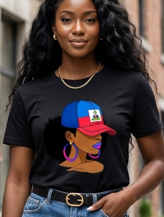 Haitian Queen Afro Graphic T-Shirt – Culture & Confidence Edition 🇭🇹