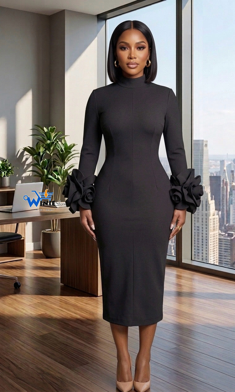Royal Bloom Sleeve Midi Dress