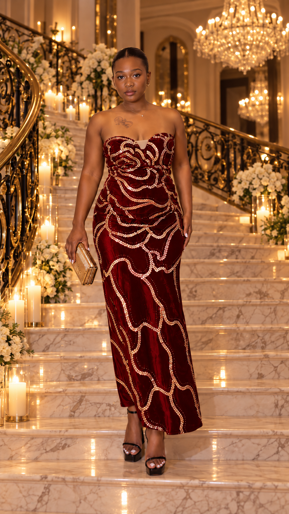 Royal Beaded Strapless Maxi Gown