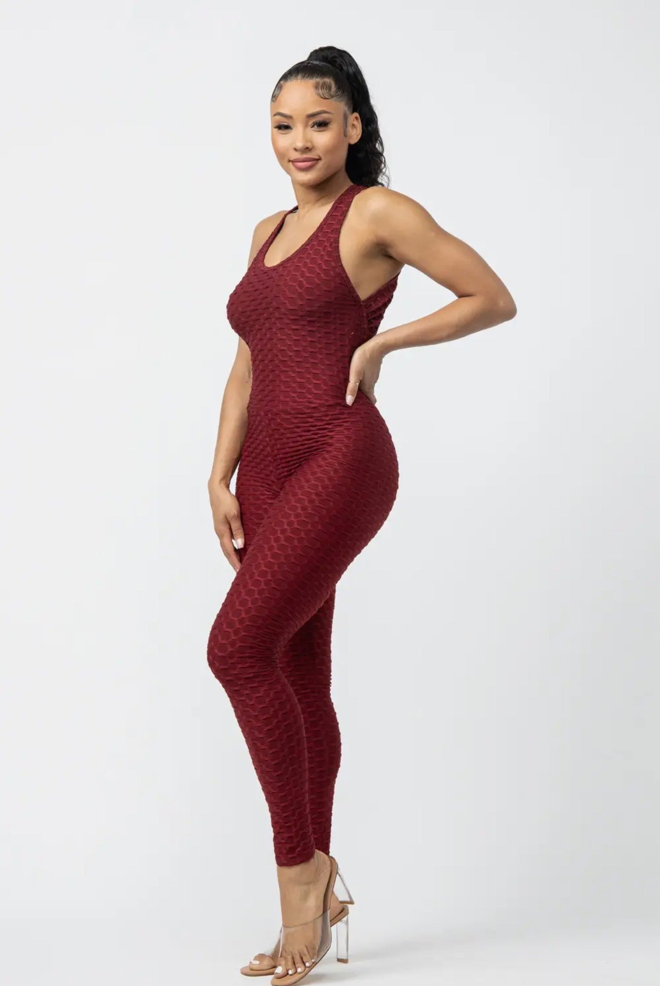 Women’s Textured Sleeveless Bodycon Jumpsuit