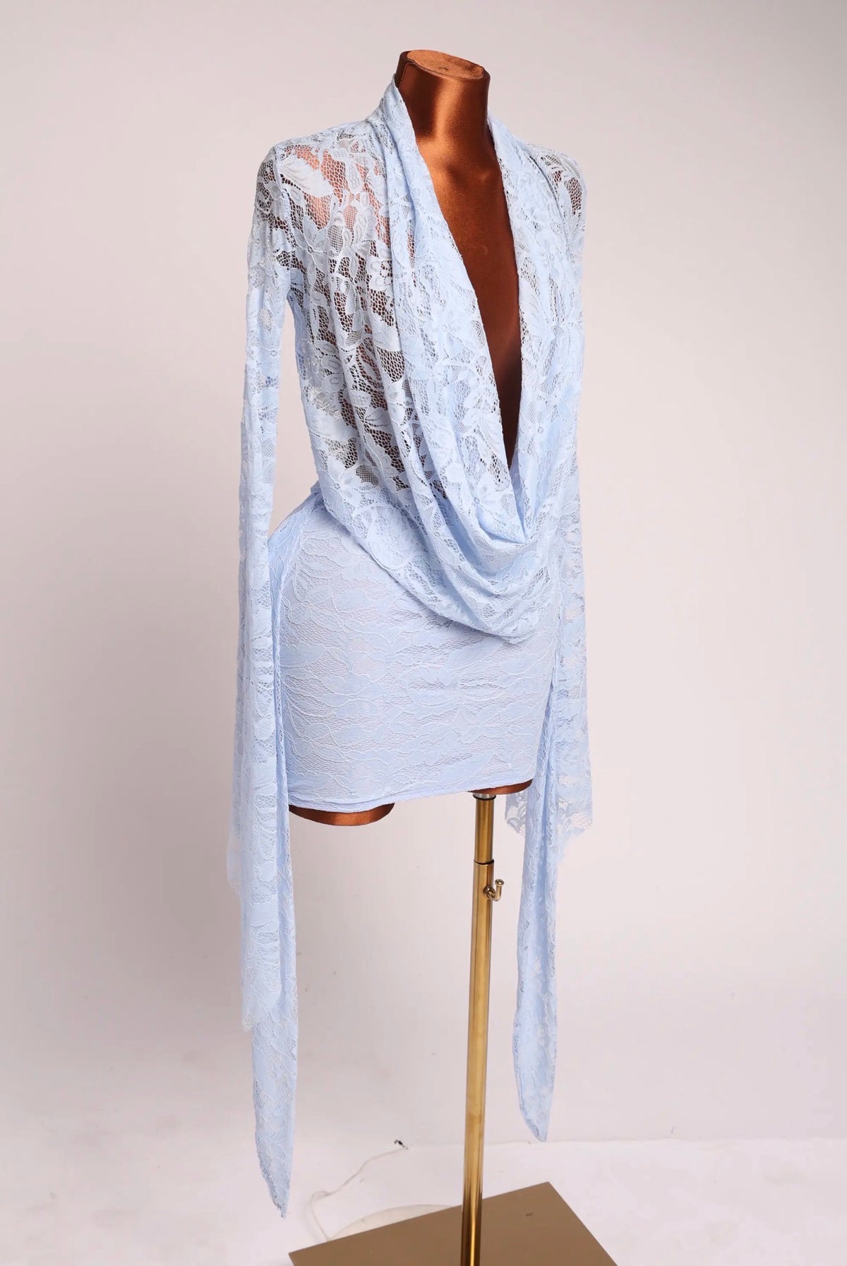 Elegant Floral Lace Draped Mini Dress Long Sleeve