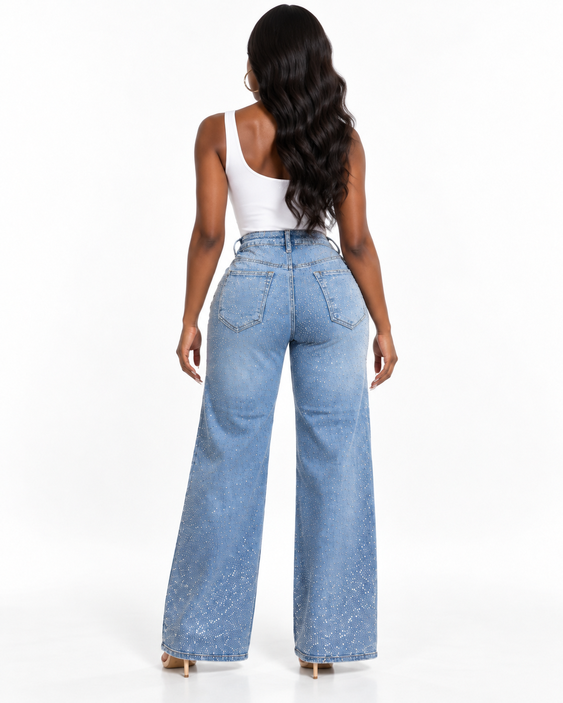 Rhinestone Wide-Leg Jeans | Light Blue