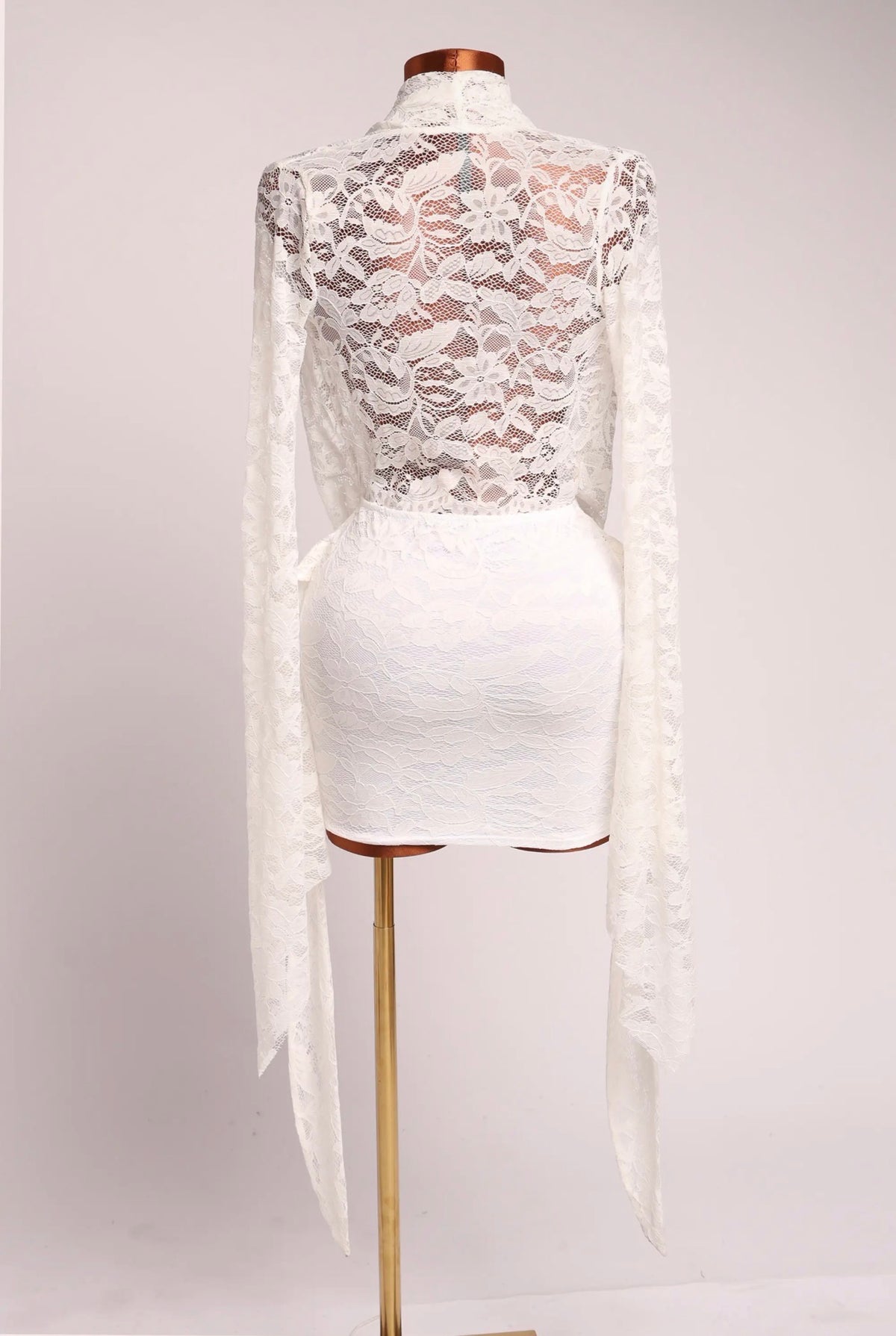 Elegant Floral Lace Draped Mini Dress Long Sleeve