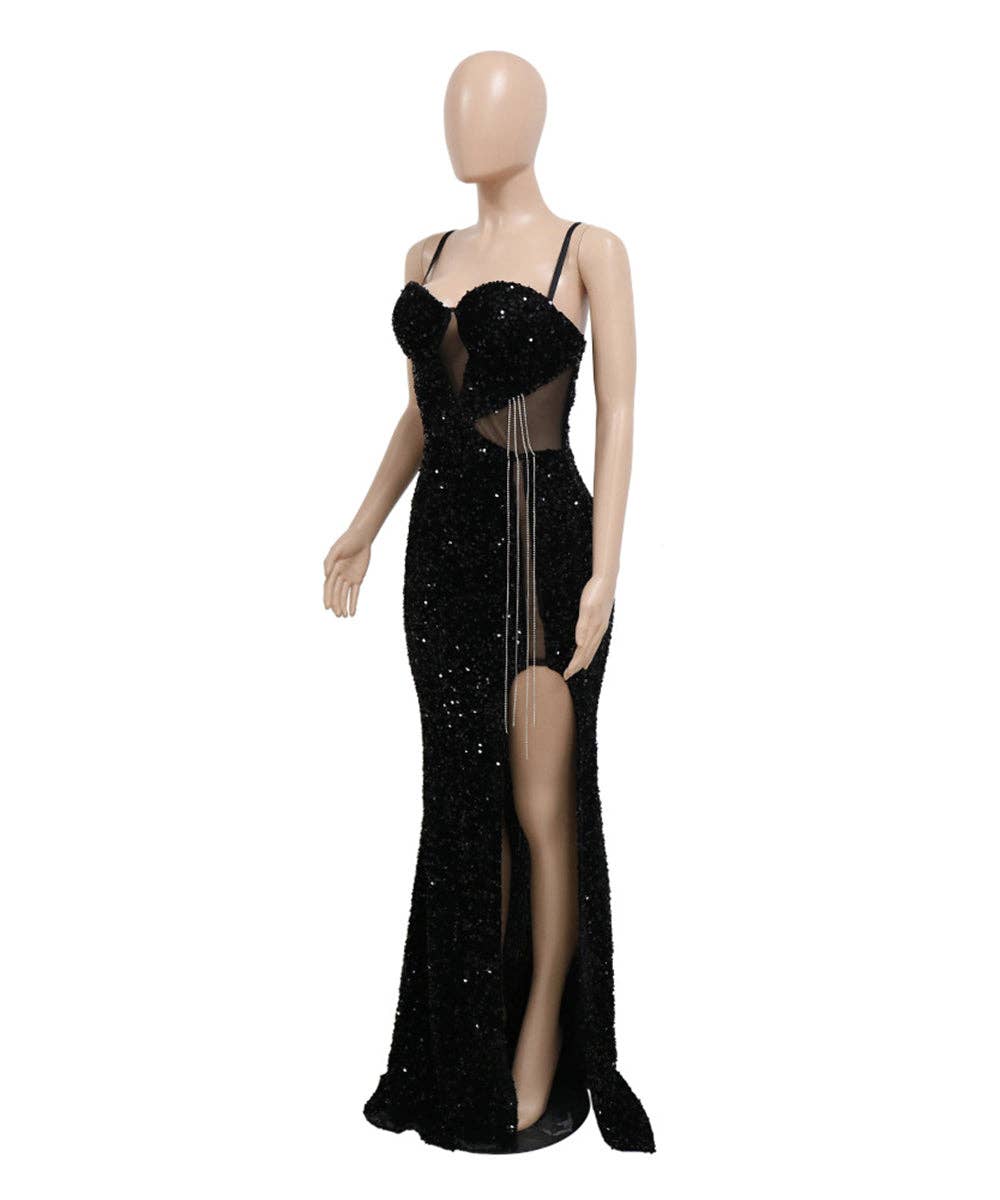 Glamour Sequin Split Maxi Dress