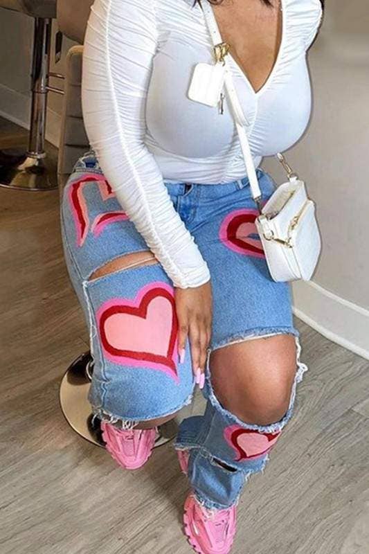 Ripped Heart Cut-Out Jeans