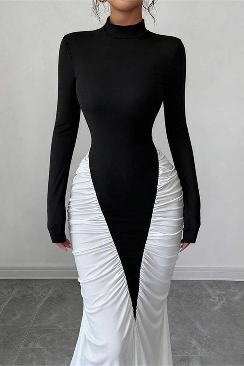 Elegant Ruched Evening Dress BLACK