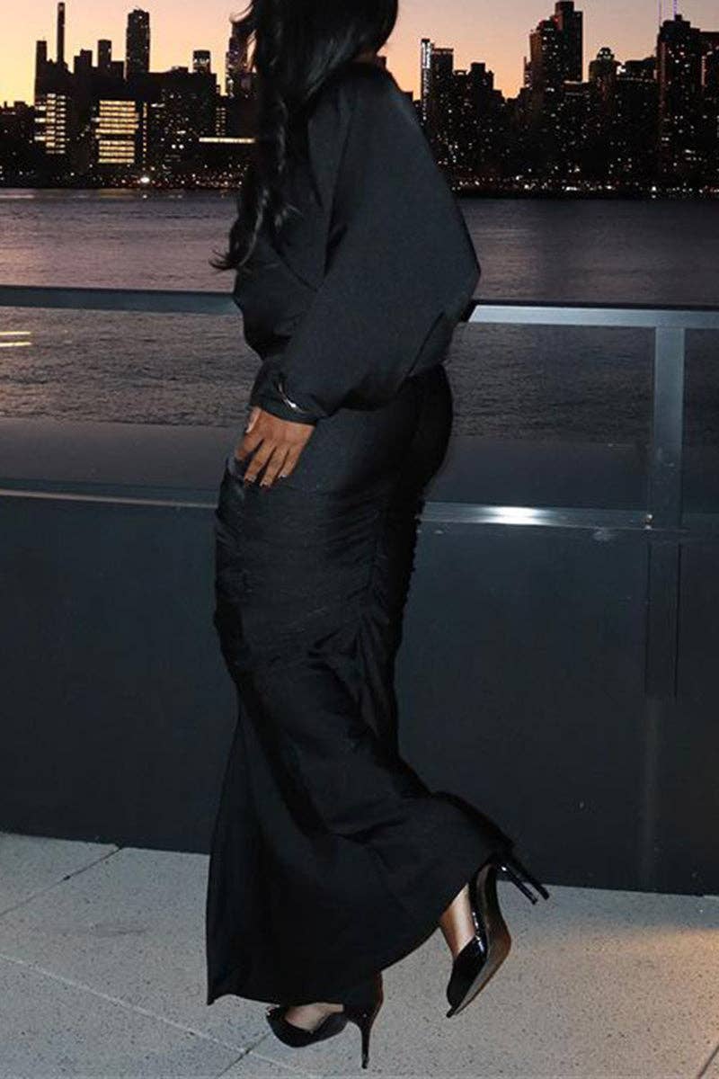 Open-Back Long Sleeve Maxi Dress