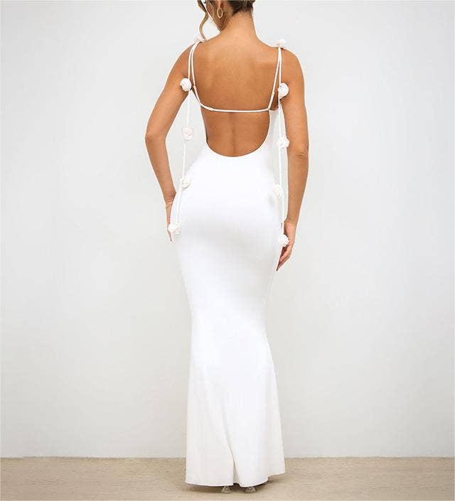 Backless Floral Strap Maxi Dress