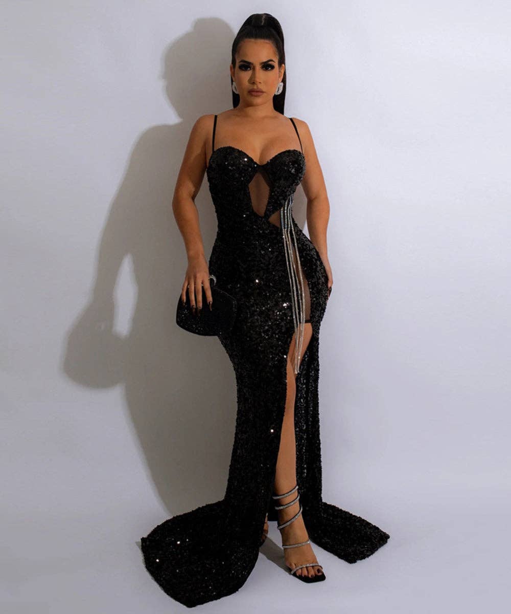 Glamour Sequin Split Maxi Dress
