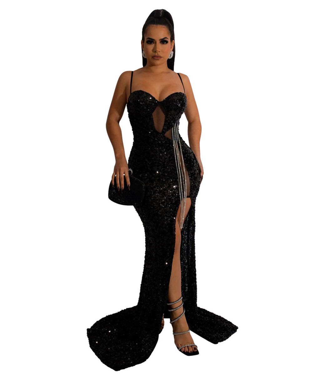 Glamour Sequin Split Maxi Dress