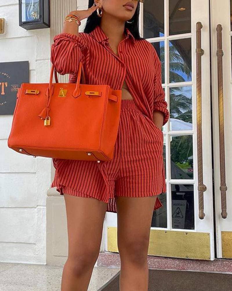 Striped Lounge Two-piece set -Oversized Shirt & Short